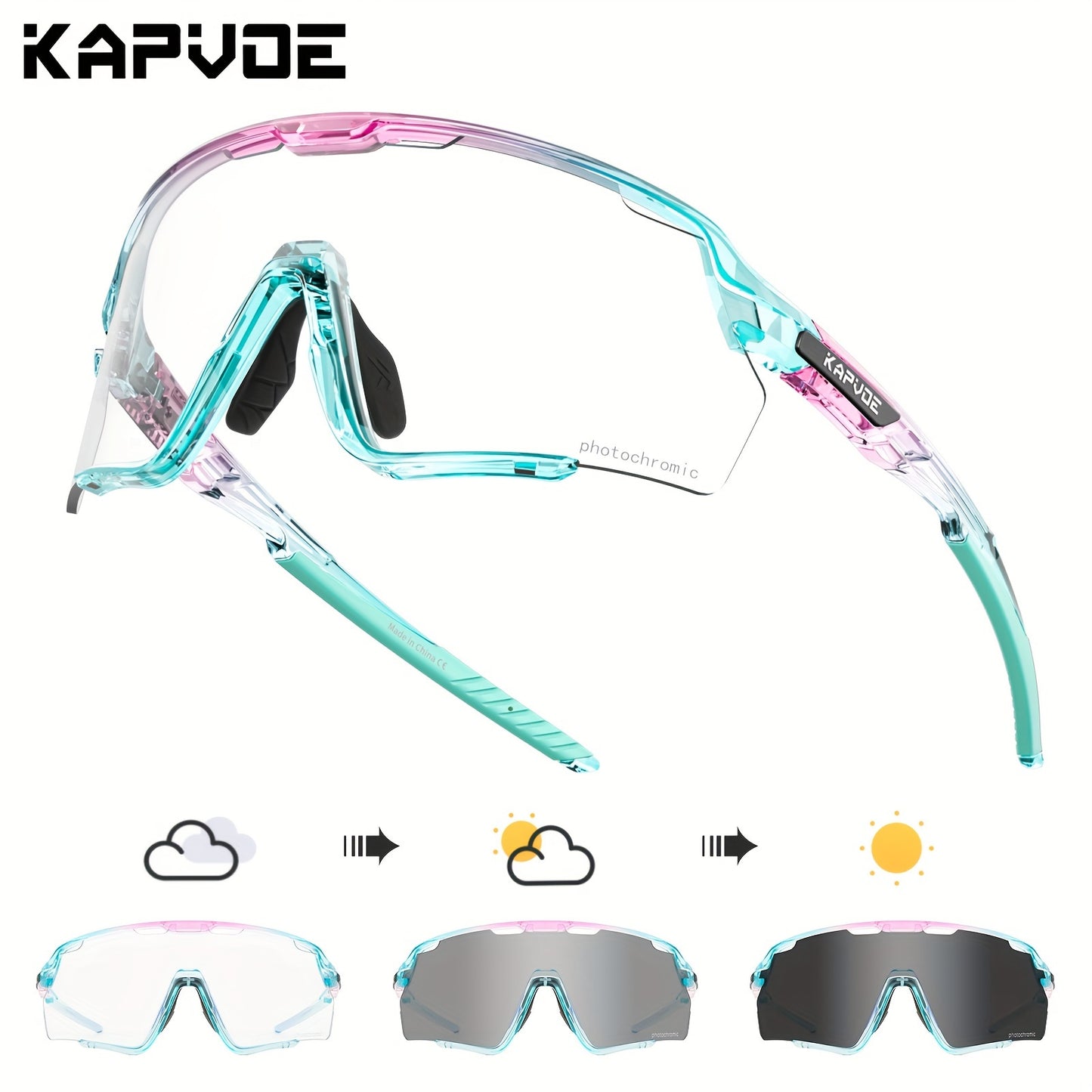 Lunettes de sport photochromiques KAPVOE, lunettes de cyclisme pour hommes et femmes, vélo d'extérieur, de pêche, de golf, de course à pied, monture brillante.