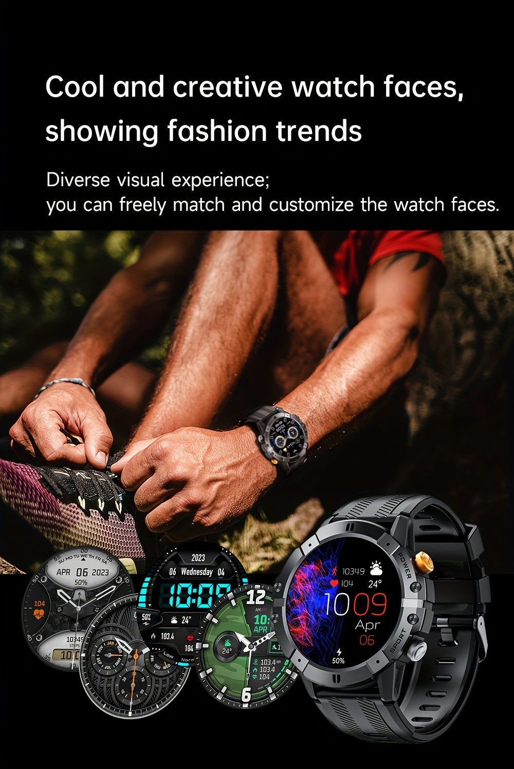 Montre connectée SYNWOO pour homme - Écran TFT HD de 3,86 cm, bracelet de fitness multisports avec enregistrement d'activité, étanche IPX8, charge magnétique, sans fil 5.3, en alliage de zinc