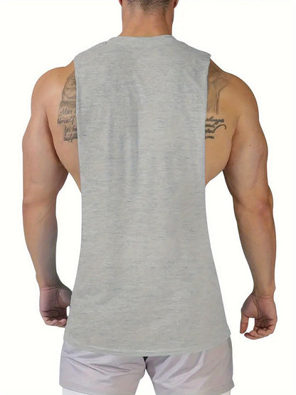 Débardeur de sport d'été pour homme, coupe ajustée, en polyester et élasthanne, sans manches, col ras du cou, séchage rapide, respirant.