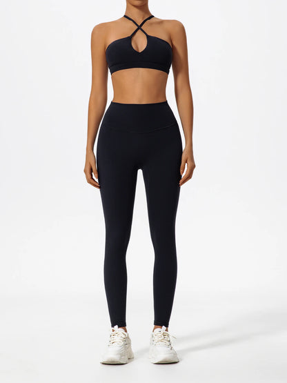 Ctenkevet Ensemble de sport deux pièces pour femme, vêtements de yoga croisés sur la poitrine, soutien-gorge bandeau.