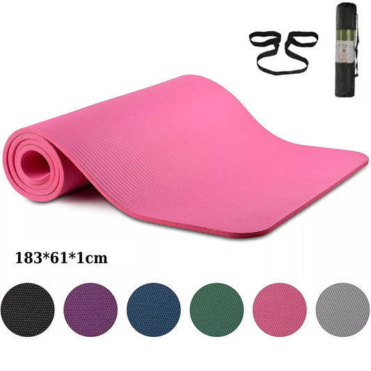 Tapis de yoga 183 x 61 x 1 cm, tapis d'exercice, coussin de fitness NBR Sport, Pilates Home Gym, sangle et sac de transport