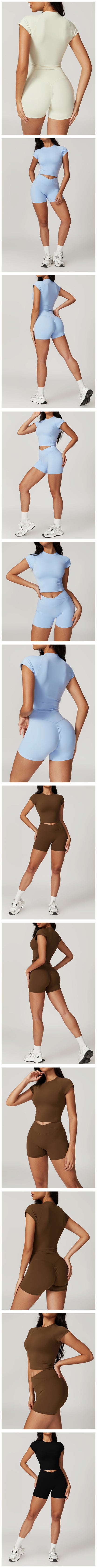 Ensemble de sport 2 pièces pour femme, haut court à manches courtes, leggings taille haute, vêtements de sport, de fitness