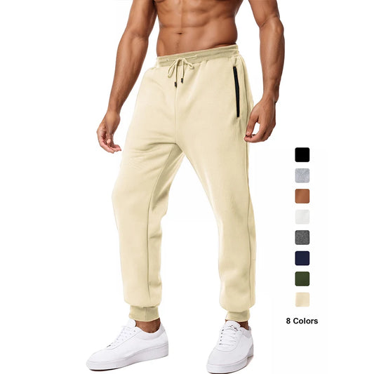 Pantalon de survêtement pour homme, poches latérales zippées, taille élastique, style sport décontracté, ample, fitness, gym