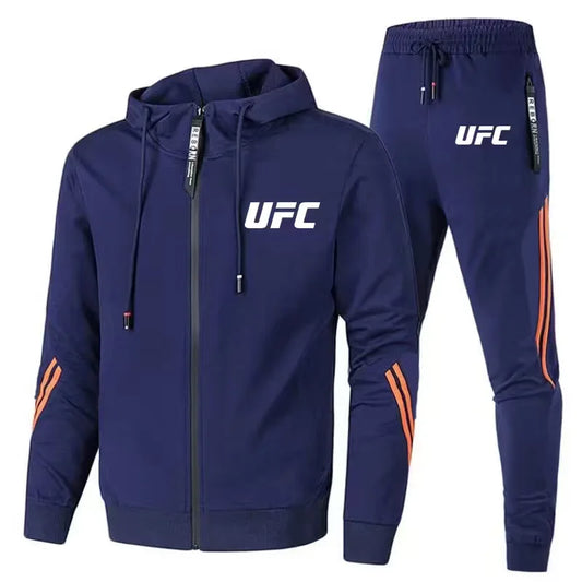 Ensemble deux pièces pour homme et femme, pantalon de sport décontracté, sweat à capuche zippé, collection printemps et automne UFC Fighting Fans