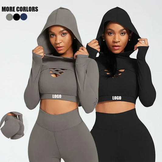 Ensemble de yoga 3 pièces pour femme, vêtements à manches longues, sweat à capuche.