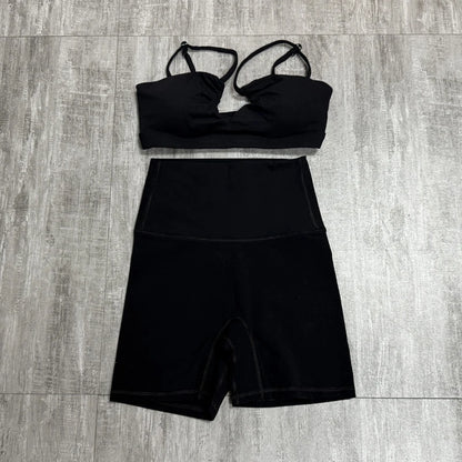 Ctenkevet Ensemble de sport deux pièces pour femme, vêtements de yoga croisés sur la poitrine, soutien-gorge bandeau.