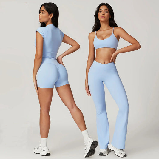 Ensemble de sport 2 pièces pour femme, haut court à manches courtes, leggings taille haute, vêtements de sport, de fitness