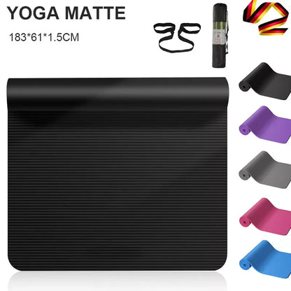 Tapis de yoga 183 x 61 x 1 cm, tapis d'exercice, coussin de fitness NBR Sport, Pilates Home Gym, sangle et sac de transport