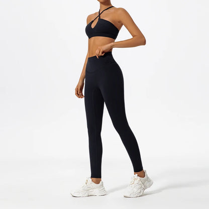 Ctenkevet Ensemble de sport deux pièces pour femme, vêtements de yoga croisés sur la poitrine, soutien-gorge bandeau.