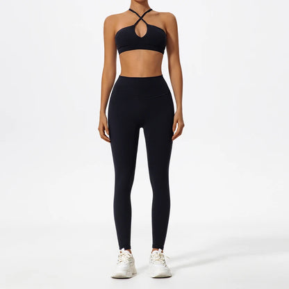 Ctenkevet Ensemble de sport deux pièces pour femme, vêtements de yoga croisés sur la poitrine, soutien-gorge bandeau.