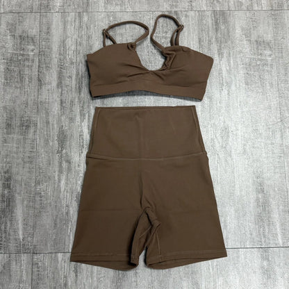 Ctenkevet Ensemble de sport deux pièces pour femme, vêtements de yoga croisés sur la poitrine, soutien-gorge bandeau.