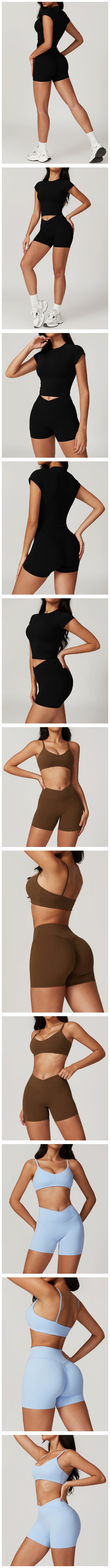 Ensemble de sport 2 pièces pour femme, haut court à manches courtes, leggings taille haute, vêtements de sport, de fitness
