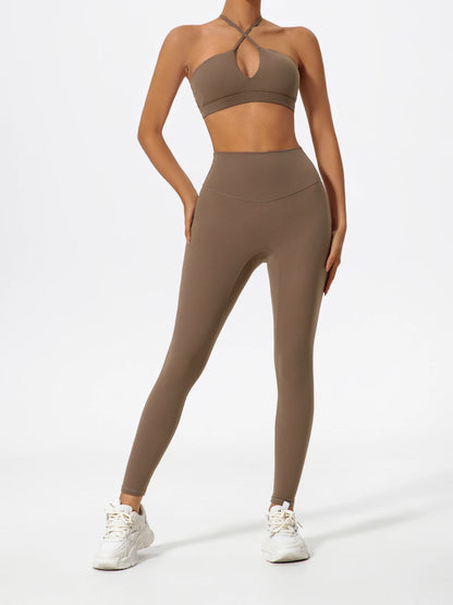 Ctenkevet Ensemble de sport deux pièces pour femme, vêtements de yoga croisés sur la poitrine, soutien-gorge bandeau.