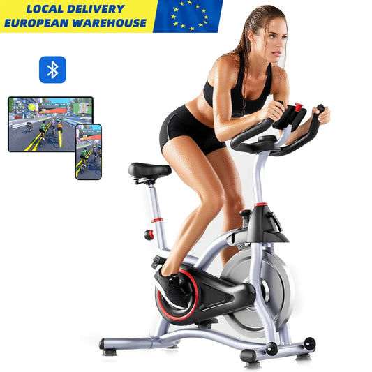 Vélo d'appartement Spinning Sport Intérieur Volant d'inertie Silencieux Résistance Magnétique Exercice Aérobic ﻿Fréquence Cardiaque Calories Bluetooth